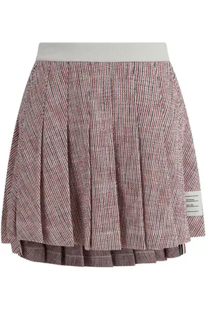 Thom Browne Short Skirts, female, , Size: S Pleated Tweed Miniskirt with Elastic Waistband