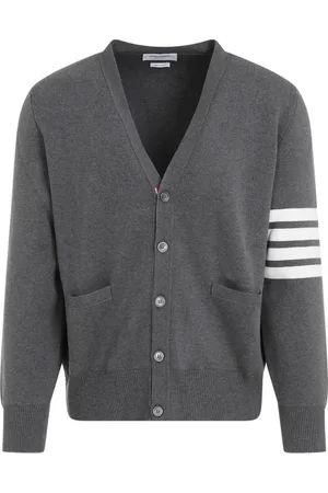 Thom Browne Cardigans, male, , Size: L Grey Milano Stitch Cardigan Sweater