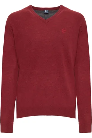 Sergio Tacchini V-neck Knitwear, male, , Size: 2XL V-Neck Wool Sweater with Ribbed Hems and Visible Logo