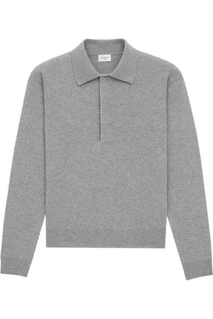Saint Laurent Round-neck Knitwear, male, , Size: S Grey Wool Polo Long Sleeve