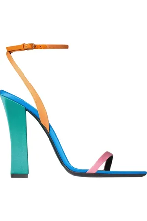 Saint Laurent High Heel Sandals, female, , Size: 5 US Multicolour Leather Sandals with Metal Plaque