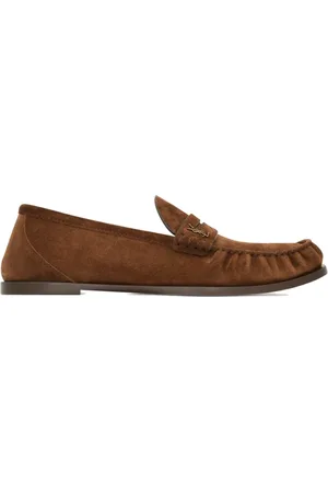 Saint Laurent Loafers, male, , Size: 8 US Leather Flat Shoes with Moc Toe