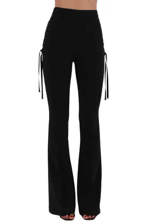 Elisabetta Franchi Wide Trousers, female, , Size: XL Crêpe flare pants with criss-cross laces