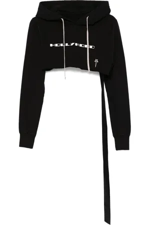 Rick Owens Hoodies, female, , Size: L Cropped Hooded Sweatshirt with Front Print