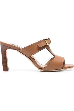Sergio Rossi Heeled Mules, female, , Size: 7 1/2 US Camel Leather Sandals with Cut-Out Detailing