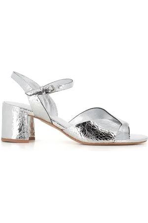 ROBERTO DEL CARLO High Heel Sandals, female, , Size: 7 1/2 US Silver Crackle Leather Sandals