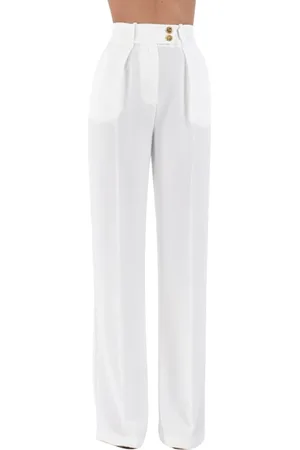 Elisabetta Franchi Wide Trousers, female, , Size: M Fluid Crêpe Pants with Golden Buttons