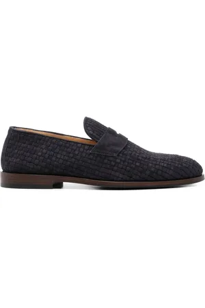 Brunello Cucinelli Loafers, male, , Size: 8 US Navy Leather Loafers with Logo