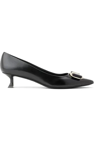 Salvatore Ferragamo Pumps, female, , Size: 7 US Leather Bow Detail Kitten Heel