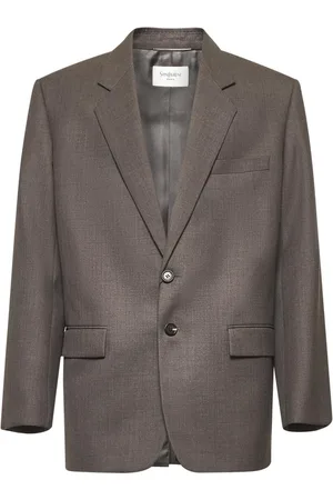 Saint Laurent Blazers, male, , Size: XL Grey Wool Jacket with Notch Lapel