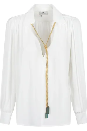 Elisabetta Franchi Blouses, female, , Size: S Ivory Chain-Link V-Neck Shirt