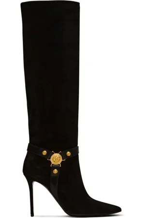 Balmain Heeled Boots, female, , Size: 9 US High Suede Harness Boots
