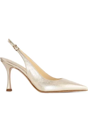 SERGIO LEVANTESI Pumps, female, , Size: 6 1/2 US Platinum Leather Pointed Sandals with Gold-tone Buckle