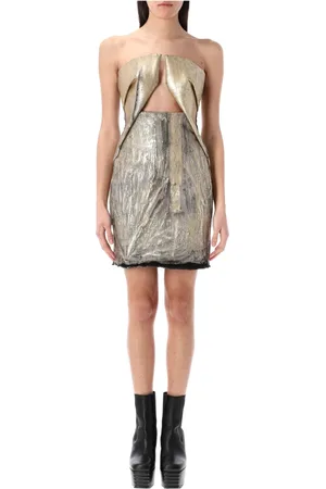 Rick Owens Party Dresses, female, , Size: S Gold Prong Mini Dress with Geometric Cutouts