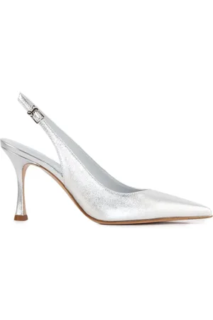 SERGIO LEVANTESI Pumps, female, , Size: 7 US Silver Leather Pointed Sandals with Gold Buckle