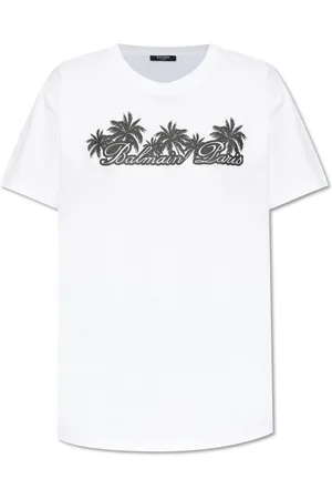 Balmain T-Shirts, female, , Size: XL Palm-print Cotton T-shirt