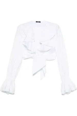 Balmain Blouses, female, , Size: S V-Neck Flared Cuffs Top