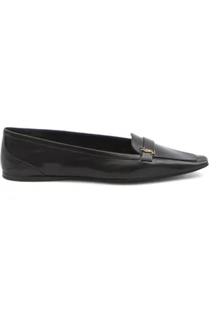 Saint Laurent Loafers, female, , Size: 8 1/2 US Leather Flat Shoes Strap Detailing