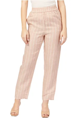 Armani Exchange Wide Trousers, female, , Size: XS Striped Linen Wide Leg Pants