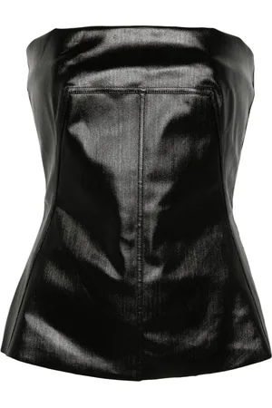 Rick Owens Sleeveless Tops, female, , Size: XS Coated-Denim Panelled Bustier Top