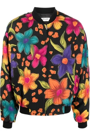 Saint Laurent Bomber Jackets, male, , Size: XL Teddy Fleurs Crepe Jacket