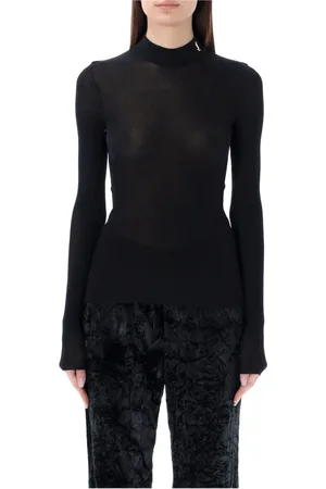 Saint Laurent Turtlenecks, female, , Size: M Silk Cassandre Ribbed Sweater