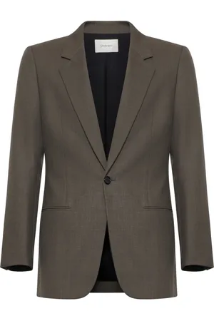 Saint Laurent Blazers, male, , Size: M Taupe Melange Wool Single-Breasted Tailored Blazer