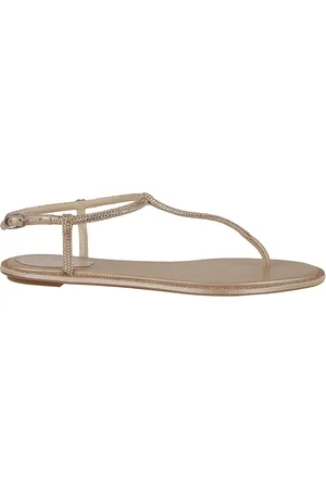 RENE CAOVILLA Flat Sandals, female, , Size: 9 1/2 US Crystal Embellished Nude Sandal Ss24