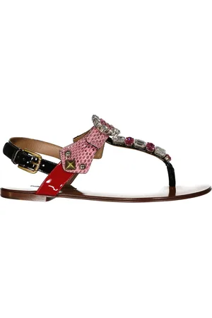 Dolce & Gabbana Flat Sandals, female, , Size: 8 US Leather Sandals Crystal Embellishment Women