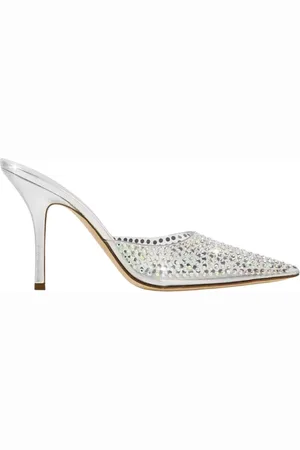 PARIS TEXAS Heeled Mules, female, , Size: 7 1/2 US Crystal embellished transparent mules