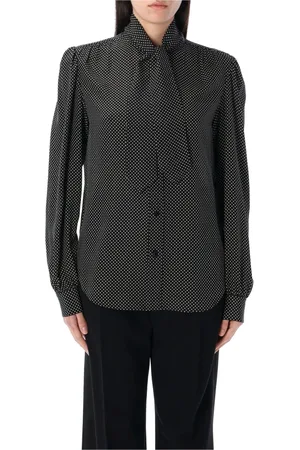 Saint Laurent Shirts, female, , Size: M Silk Blouse with Lavallière Tie