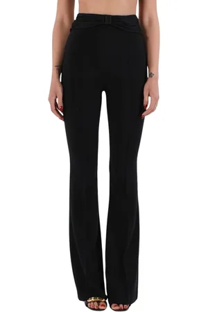 Elisabetta Franchi Wide Trousers, female, , Size: L Flared Crêpe Pants with Satin Bow