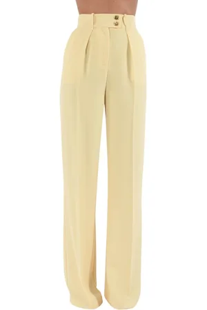 Elisabetta Franchi Wide Trousers, female, , Size: XL Fluid Crêpe Pants with Golden Buttons
