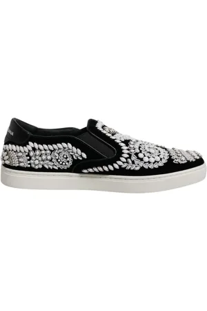 Dolce & Gabbana Loafers, male, , Size: 8 1/2 US Velvet Slip-On Sneakers