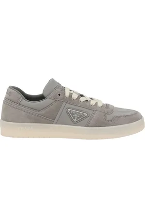 Prada Sneakers, male, , Size: 9 1/2 US Suede Lace-Up Sneakers with Triangular Detailing