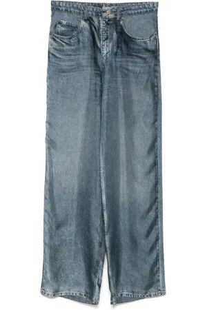 PIERRE-LOUIS MASCIA Wide Jeans, female, , Size: M Zipper Trousers with Trompe l`oeil Print