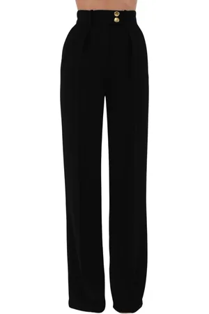 Elisabetta Franchi Wide Trousers, female, , Size: M Fluid Crêpe Pants with Golden Buttons