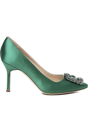 Manolo Blahnik Pumps, female, , Size: 9 1/2 US Satin Pumps with Crystal Buckle