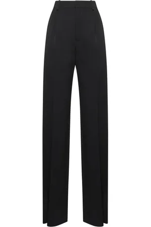 Saint Laurent Wide Trousers, female, , Size: M Wool Trousers with Satin Bands