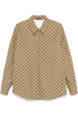 Gucci Light Jackets, male, , Size: XL Beige Zip-Up Shirt with Padded Design