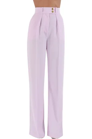 Elisabetta Franchi Wide Trousers, female, , Size: 2XL Fluid Crêpe Pants with Golden Buttons