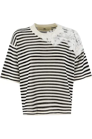 ERMANNO SCERVINO T-Shirts, female, , Size: S Striped Floral Lace T-Shirt