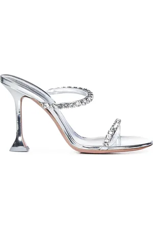 Amina Muaddi Heeled Mules, female, , Size: 7 US Crystal-Embellished Silver Sandals