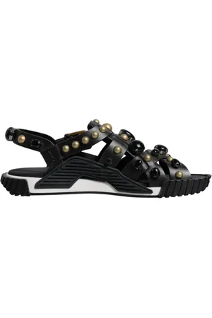 Dolce & Gabbana Flat Sandals, male, , Size: 9 US Studded Leather Slide Sandals with Logo