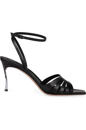 Casadei High Heel Sandals, female, , Size: 9 1/2 US Square Toeline Leather Sandals with Buckle