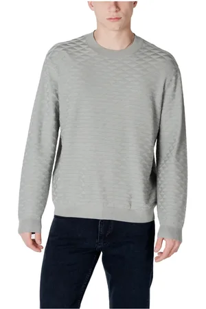 Armani Exchange Round-neck Knitwear, male, , Size: XL Grey Knit Round Neck Sweater