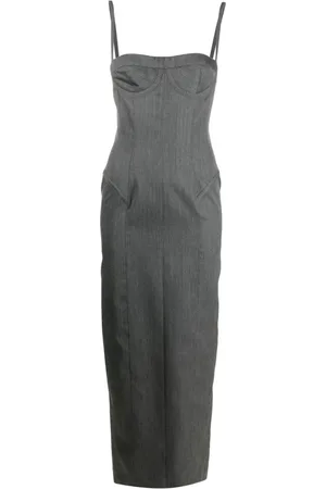 Thom Browne Maxi Dresses, female, , Size: 2XS Wool Gabardine Corset Pencil Dress