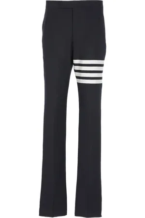 Thom Browne Straight Trousers, male, , Size: L Wool Pants with 4-Bar Detail
