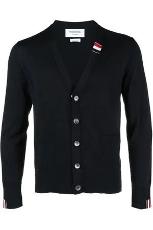 Thom Browne Cardigans, male, , Size: M V-Neck Cardigan with RWB Stripe