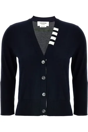 Thom Browne Cardigans, female, , Size: 2XS V-Neck Sweater with Signature Stripes